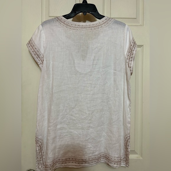 ST. TROPEZ west linen blouse with metallic rose gold embroidered L - Picture 3 of 8